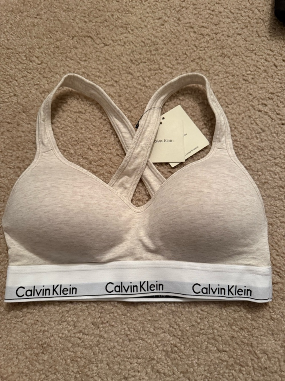 Calvin Klein Heather Gray Cross-Back Logo Bralette